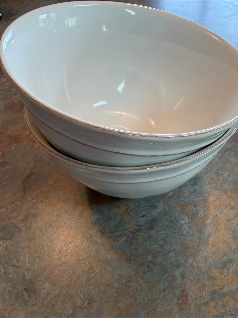 Pottery Barn handcrafted in Portugal stone cereal/soup bowls in Cambria.
